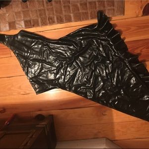 Asymmetric ruffle latex dress